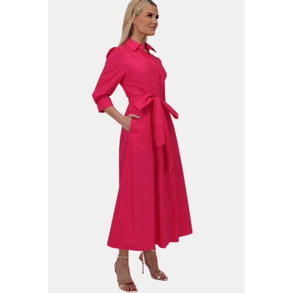 The J Peterman Company 1947 Pink shirt Dress Tie Waist Button Cotton Size 6 - Picture 2 of 7